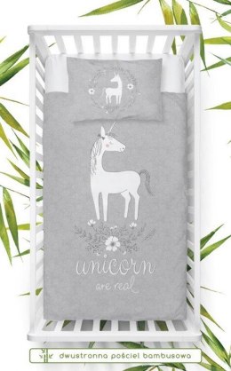 Pościel bambusowa 100x135 Jednorożec kucyk konik unicorn szara do łóżeczka 3037 B dwustronna
