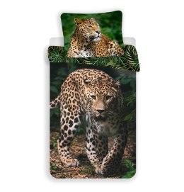 Pościel bawełniana 140x200 Leopard Lampart pantera liście palmy monstery zielone 5031 poszewka 70x90