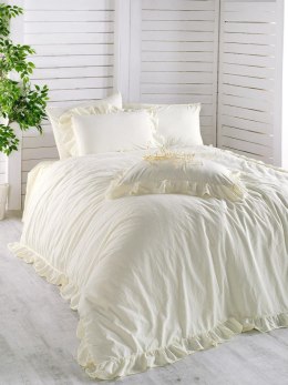 Pościel bawełniana 160x200 ekri z falbanką jednobarwna w pudełku jednobarwna Stonewashed Snow White