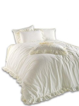 Pościel bawełniana 160x200 ekri z falbanką jednobarwna w pudełku jednobarwna Stonewashed Snow White