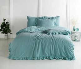 Pościel bawełniana 160x200 niebieska mineralna z falbanką jednobarwna w pudełku jednobarwna Stonewashed Mineral Blue