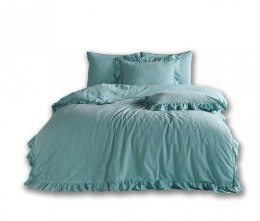 Pościel bawełniana 160x200 niebieska mineralna z falbanką jednobarwna w pudełku jednobarwna Stonewashed Mineral Blue