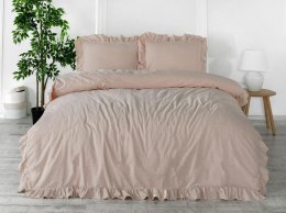 Pościel bawełniana 160x200 różowa pudrowa z falbanką jednobarwna w pudełku Stonewashed Camelio Roses
