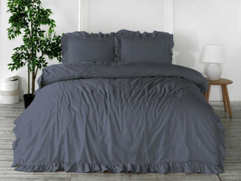 Pościel bawełniana 160x200 szara ciemna z falbanką jednobarwna w pudełku jednobarwna Stonewashed Natural Grey Pościel bawełniana 160x200 szara ciemna z falbanką jednobarwna w pudełku jednobarwna Stonewashed Natural Grey