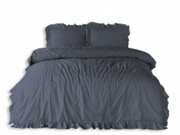 Pościel bawełniana 160x200 szara ciemna z falbanką jednobarwna w pudełku jednobarwna Stonewashed Natural Grey