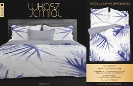 Pościel satynowa 220x200 Liście palmy Łukasz Jemioł biała fioletowa szara Ekskluzywna dwustronna 3117 A