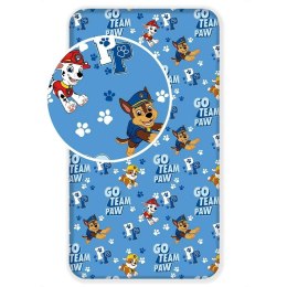 Prześcieradło bawełniane z gumką 90x200 Psi Patrol Paw Chase Rubble Marshall niebieskie 8596