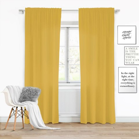 Zasłona gotowa 140x270 musztardowa na taśmie Viva do salonu Zasłona gotowa 140x270 musztardowa na taśmie Viva do salonu