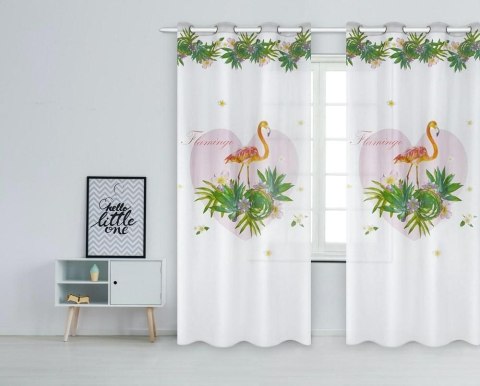 Zasłona gotowa Flamingi 140x250 palmy kwiaty serce biała różowa pomarańczowa zielona na przelotkach młodzieżowa Havana Zasłona gotowa Flamingi 140x250 palmy kwiaty serce biała różowa pomarańczowa zielona na przelotkach młodzieżowa Havana