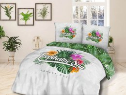 Pościel bawełniana 220x200 Tropikalne sny Gorąca noc kwiaty liście monstery biała zielona 61472/1 Panelove 7781