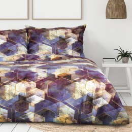 Pościel satynowa 160x200 sześciokąty geometryczna fioletowa musztardowa w pudełku Vitrage Nova Print Gift Eurofirany