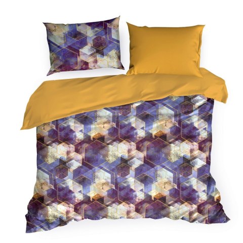 Pościel satynowa 220x200 sześciokąty geometryczna fioletowa musztardowa w pudełku Vitrage Nova Print Gift Eurofirany Pościel satynowa 220x200 sześciokąty geometryczna fioletowa musztardowa w pudełku Vitrage Nova Print Gift Eurofirany