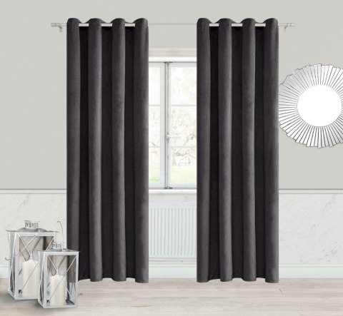 Zasłona gotowa 140x250 grafitowa welurowa na przelotkach Velvet do salonu Zasłona gotowa 140x250 grafitowa welurowa na przelotkach Velvet do salonu