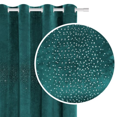 Zasłona gotowa na przelotkach 140x250 turkusowa ciemna welurowa z kryształkami Shiny Zasłona gotowa na przelotkach 140x250 turkusowa ciemna welurowa z kryształkami Shiny