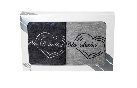 Dla Babci i Dziadka Komplet ręczników w pudełku 2 szt 50x100 szary grafitowy Dla Babci i Dziadka Komplet ręczników w pudełku 2 szt 50x100 szary grafitowy