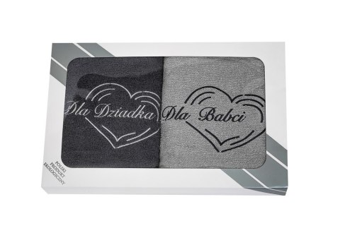 Dla Babci i Dziadka Komplet ręczników w pudełku 2 szt 50x100 szary grafitowy Dla Babci i Dziadka Komplet ręczników w pudełku 2 szt 50x100 szary grafitowy