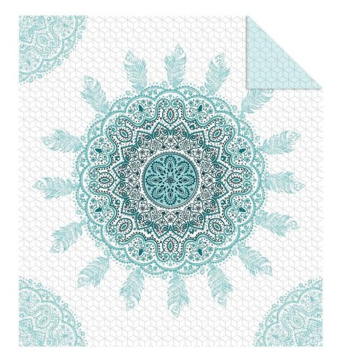 Narzuta dekoracyjna 170x210 Holland K22 Rozeta piórka orientalna biała turkusowa ornamenty dwustronna Narzuta dekoracyjna 170x210 Holland K22 Rozeta piórka orientalna biała turkusowa ornamenty dwustronna