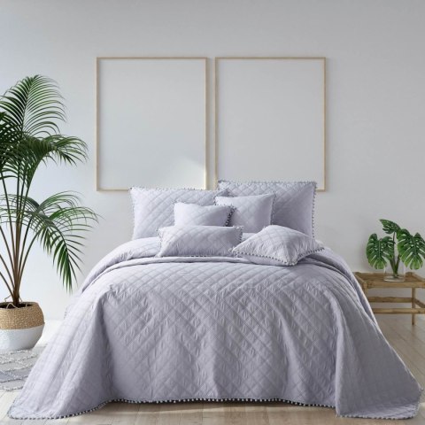 Narzuta z pomponami 160x220 szara Pompoo pompony romby glamour dekoracyjna Narzuta z pomponami 160x220 szara Pompoo pompony romby glamour dekoracyjna