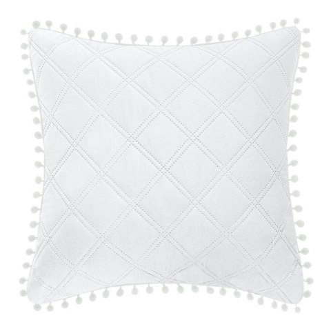 Poszewka z pomponami 45x45 biała Pompoo pompony romby glamour dekoracyjna do narzuty Poszewka z pomponami 45x45 biała Pompoo pompony romby glamour dekoracyjna do narzuty