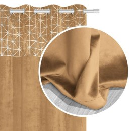 Zasłona 140x250 Glossy musztardowa srebrna welurowa gotowa na przelotkach