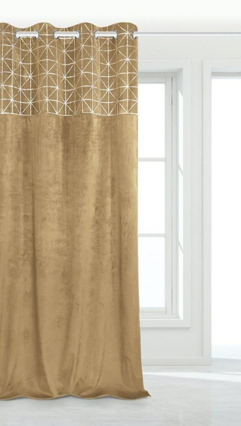 Zasłona 140x250 Glossy musztardowa srebrna welurowa gotowa na przelotkach Zasłona 140x250 Glossy musztardowa srebrna welurowa gotowa na przelotkach