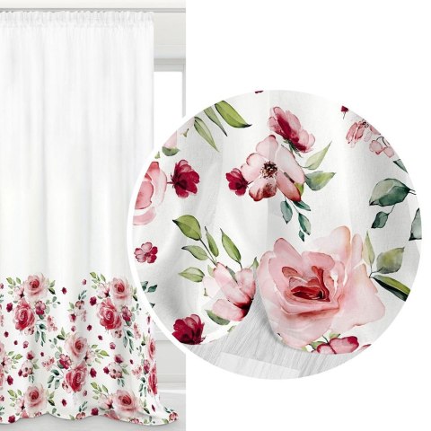 Zasłona 140x250 Rosally kwiaty biała pudrowa różowa czerwona zielona gotowa na taśmie Zasłona 140x250 Rosally kwiaty biała pudrowa różowa czerwona zielona gotowa na taśmie