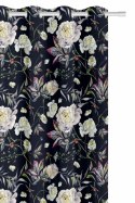 Zasłona Peony 140x250 peonie kwiaty czarna gotowa na przelotkach do salonu Zasłona Peony 140x250 peonie kwiaty czarna gotowa na przelotkach do salonu