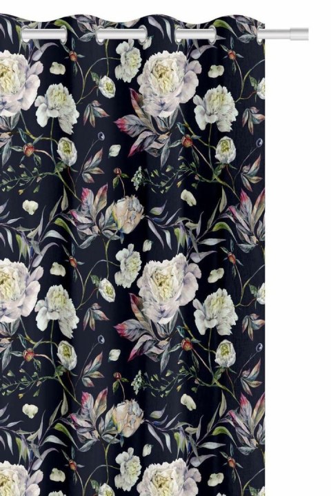Zasłona Peony 140x250 peonie kwiaty czarna gotowa na przelotkach do salonu Zasłona Peony 140x250 peonie kwiaty czarna gotowa na przelotkach do salonu