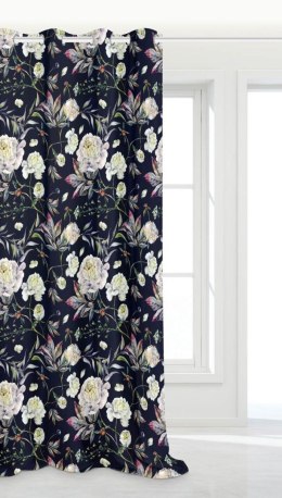 Zasłona Peony 140x250 peonie kwiaty czarna gotowa na przelotkach do salonu