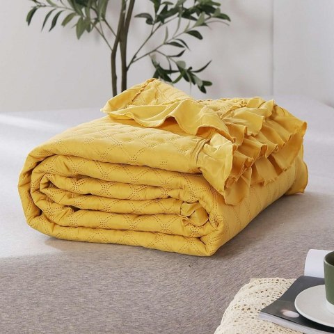 Narzuta z falbanką 160x220 Ruffy musztardowa Ruffy falbanka romby glamour dekoracyjna Narzuta z falbanką 160x220 Ruffy musztardowa Ruffy falbanka romby glamour dekoracyjna