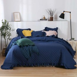 Narzuta z falbanką 200x220 Ruffy granatowa falbanka romby glamour dekoracyjna
