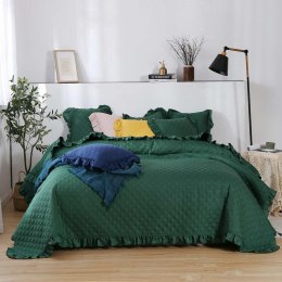 Narzuta z falbanką 240x220 Ruffy zielona butelkowa falbanka romby glamour dekoracyjna