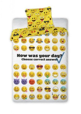 Pościel bawełniana 140x200 wesołe Emotki 018 młodzieżowa Emoji buźki emotikonki emotikony biała żółta 9029