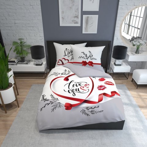 Pościel bawełniana 160x200 3505 A Love You serca usta szara biała czerwona Miłość jest w powietrzu dla pary Holland Pościel bawełniana 160x200 3505 A Love You serca usta szara biała czerwona Miłość jest w powietrzu dla pary Holland