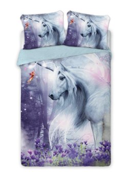 Pościel bawełniana 160x200 Jednorożec perkal 8770 Unicorn konik kucyk lawenda fioletowa młodzieżowa Faro