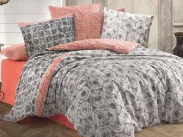 Pościel bawełniana 160x200 Octavia Grey szara czerwona kółka pepitka Cottonlove Exclusive
