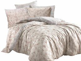 Pościel bawełniana 200x220 Octavia Brown beżowa szara kółka pepitka Cottonlove Exclusive