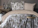 Pościel satynowa 160x200 Pomeo w pudełku beżowa biała liście Luxury Pościel satynowa 160x200 Pomeo w pudełku beżowa biała liście Luxury