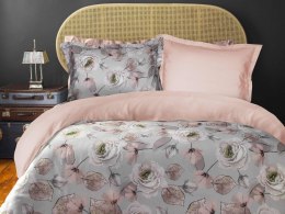 Pościel satynowa 220x200 Erde w pudełku kwiaty róże szara różowa pudrowa dwustronna Luxury Premium