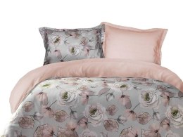 Pościel satynowa 220x200 Erde w pudełku kwiaty róże szara różowa pudrowa dwustronna Luxury Premium