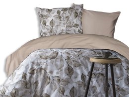 Pościel satynowa 220x200 Pomeo w pudełku beżowa biała liście Luxury