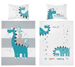 Pościel bambusowa 100x135 Dinozaury biała szara turkusowa paski 3527 B Dino do łóżeczka dwustronna poszewka 40x60 6114