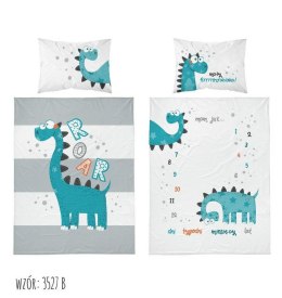 Pościel bambusowa 100x135 Dinozaury biała szara turkusowa paski 3527 B Dino do łóżeczka dwustronna poszewka 40x60 6114