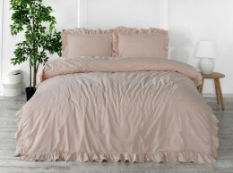 Pościel bawełniana 200x220 pudrowa różowa wykończona falbanką Camelio Roses Stonewashed