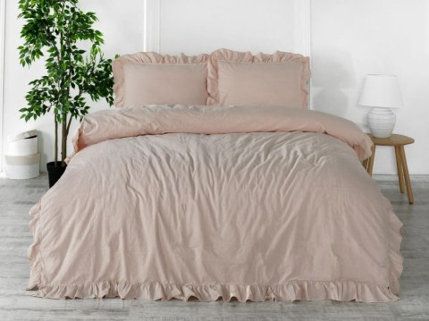 Pościel bawełniana 200x220 pudrowa różowa wykończona falbanką Camelio Roses Stonewashed Pościel bawełniana 200x220 pudrowa różowa wykończona falbanką Camelio Roses Stonewashed