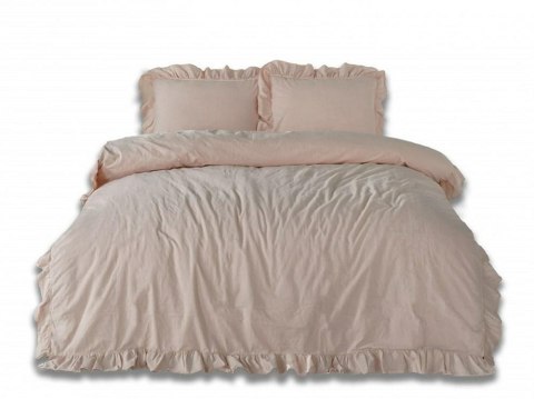Pościel bawełniana 200x220 pudrowa różowa wykończona falbanką Camelio Roses Stonewashed Pościel bawełniana 200x220 pudrowa różowa wykończona falbanką Camelio Roses Stonewashed