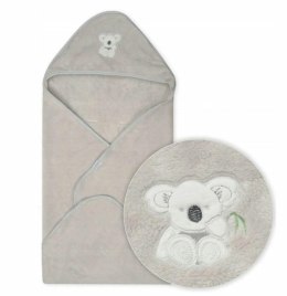 Kocyk dziecięcy 95x95 Miś Koala 42 szary z kapturkiem do fotelika z mikrofibry