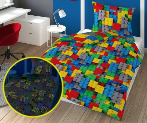 Pościel świecąca w ciemności 160x200 Klocki konstrukcyjne 3534 A bawełniana wielokolorowa Fluo 8460 młodzieżowa dziecięca Pościel świecąca w ciemności 160x200 Klocki konstrukcyjne 3534 A bawełniana wielokolorowa Fluo 8460 młodzieżowa dziecięca