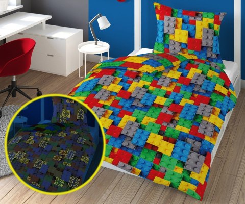 Pościel świecąca w ciemności 160x200 Klocki konstrukcyjne 3534 A bawełniana wielokolorowa Fluo 8460 młodzieżowa dziecięca Pościel świecąca w ciemności 160x200 Klocki konstrukcyjne 3534 A bawełniana wielokolorowa Fluo 8460 młodzieżowa dziecięca