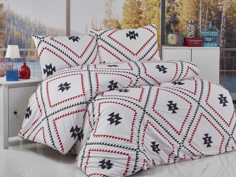 Pościel bawełniana 160x200 Kilim biała czerwona czarna geometria Exclusive 2 Pościel bawełniana 160x200 Kilim biała czerwona czarna geometria Exclusive 2
